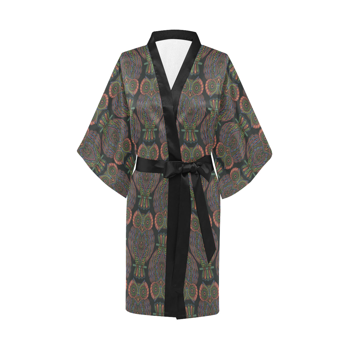 Owl Pattern Print Design A05 Women's Short Kimono