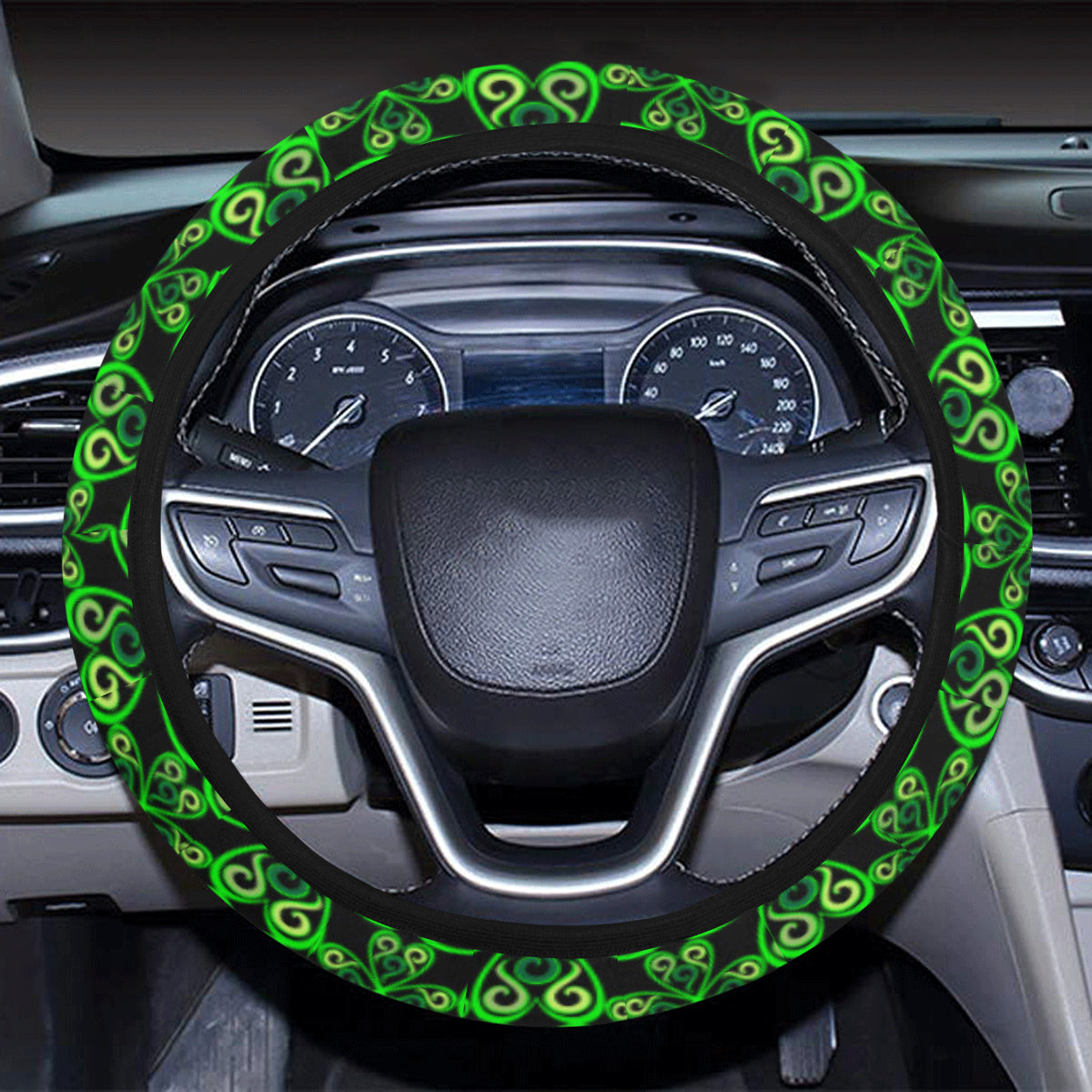 Celtic Green Neon Design Steering Wheel Cover with Elastic Edge