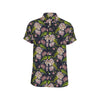 lotus Embroidered Pattern Print Design LO06 Men's Short Sleeve Button Up Shirt