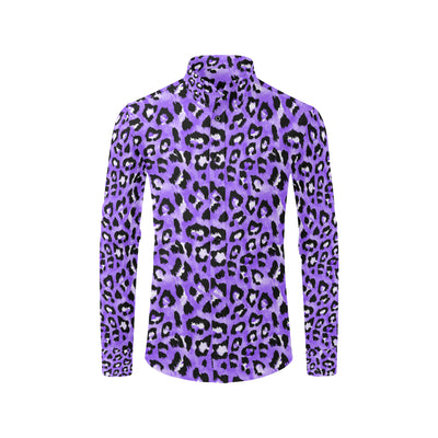 Leopard Purple Skin Print Men's Long Sleeve Shirt