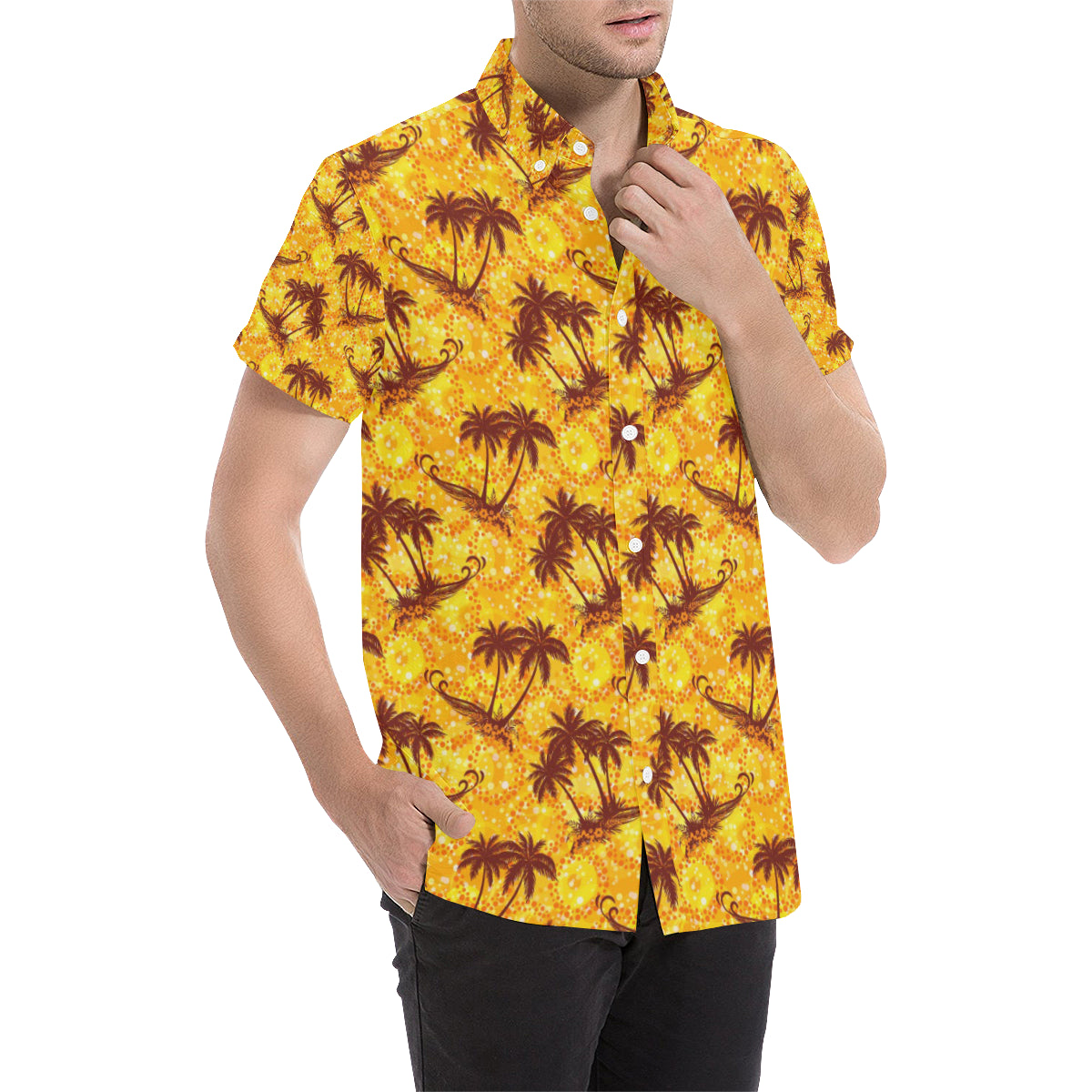 Palm Tree Pattern Print Design PT012 Men's Short Sleeve Button Up Shirt