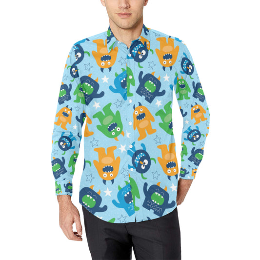 Monster Cartoon Pattern Print Design 04 Men's Long Sleeve Shirt