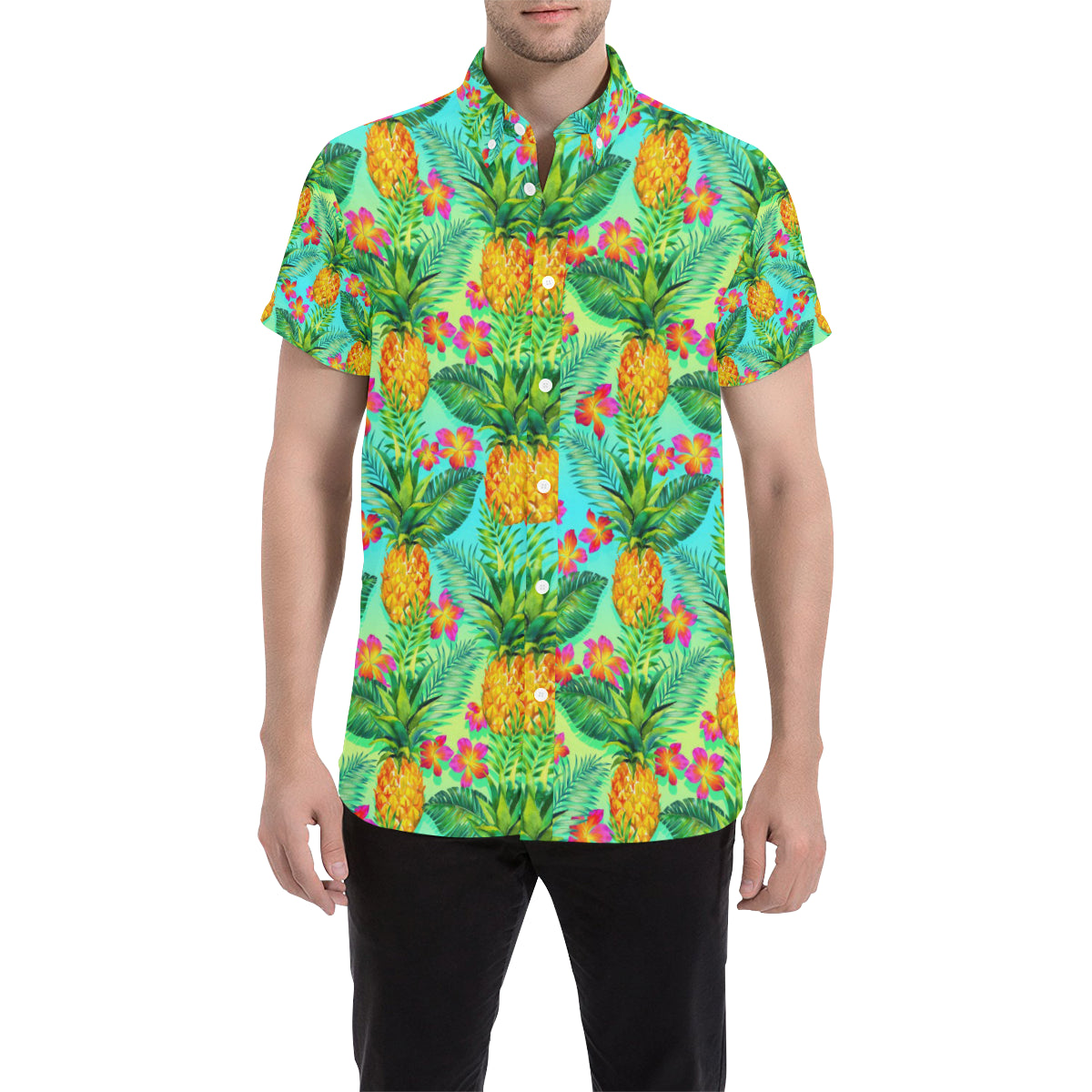 Pineapple Pattern Print Design PP010 Men's Short Sleeve Button Up Shirt