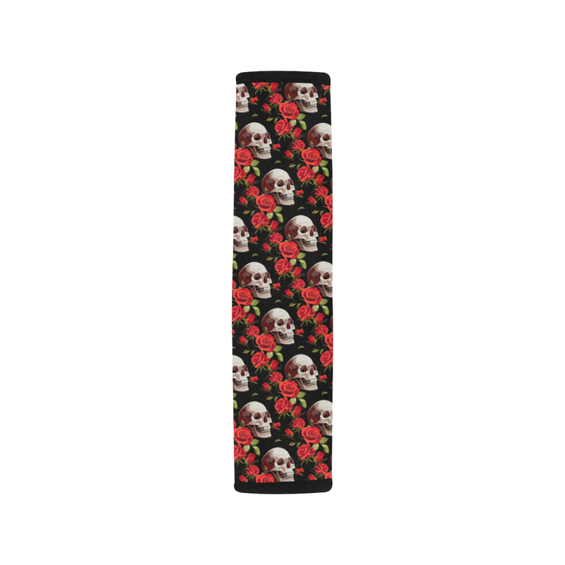 Red Rose Skull Design Print Car Seat Belt Cover