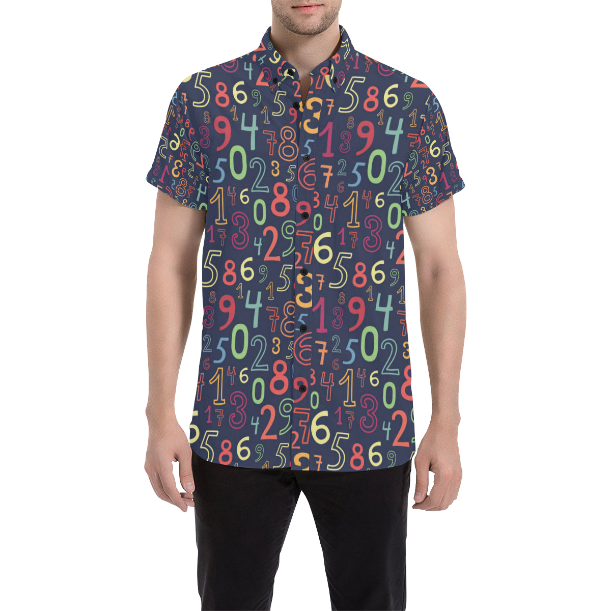 Number Pattern Print Design A01 Men's Short Sleeve Button Up Shirt