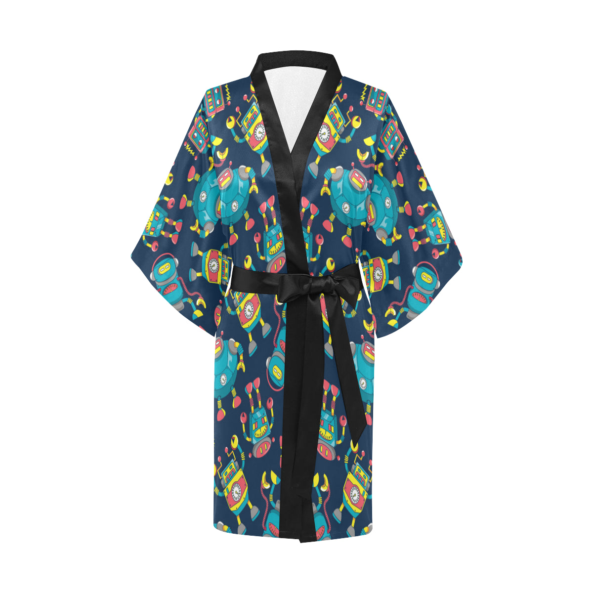 Robot Pattern Print Design A05 Women's Short Kimono