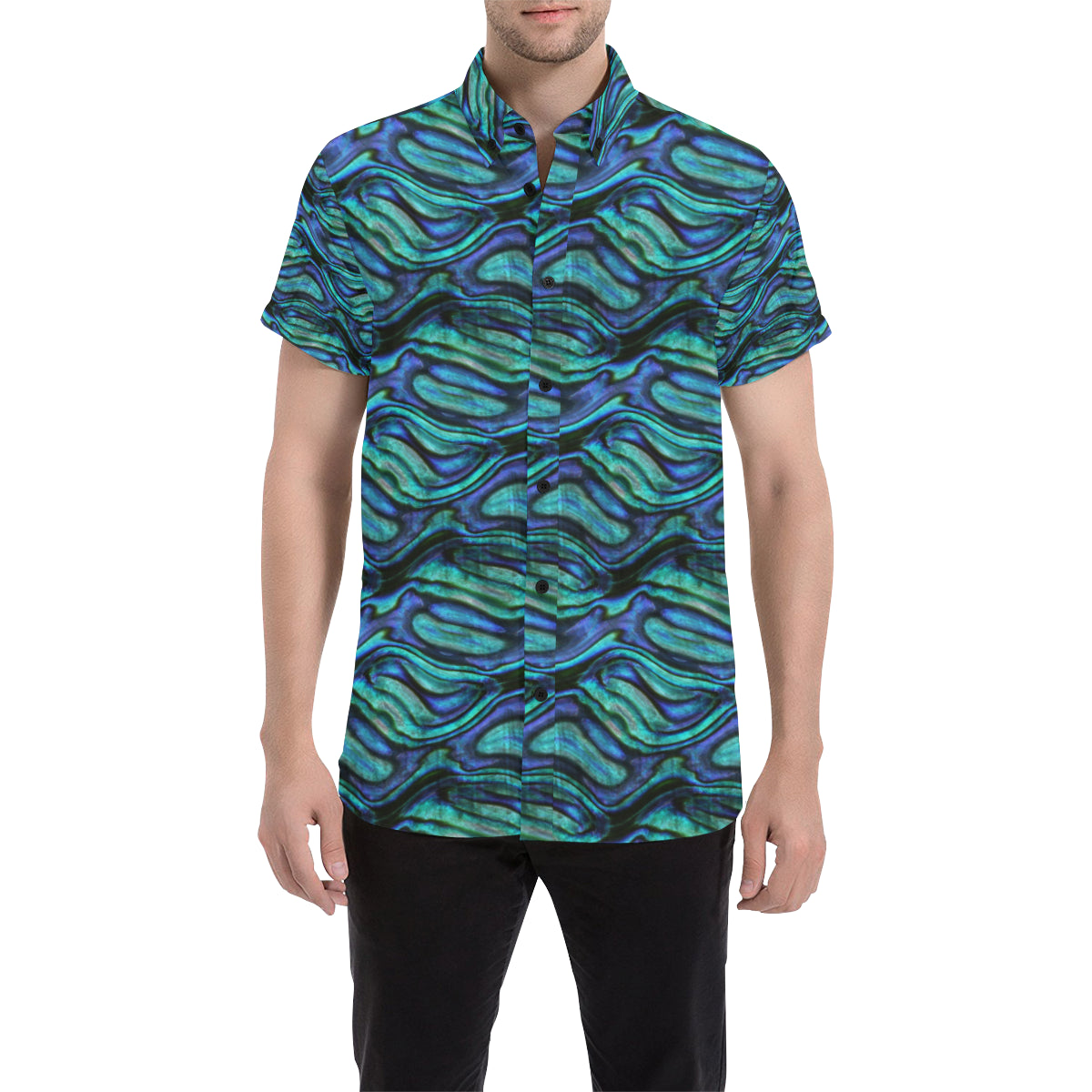 Abalone Pattern Print Design 02 Men's Short Sleeve Button Up Shirt