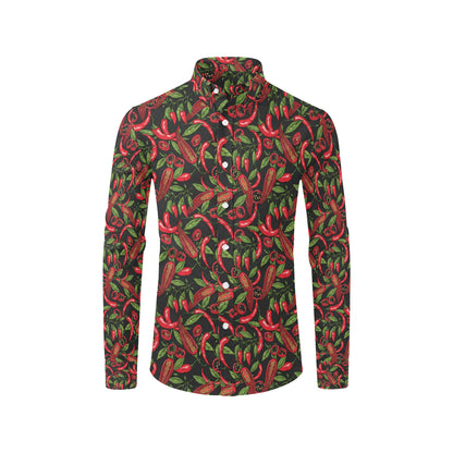 Chilli Pepper Pattern Print Design 02 Men's Long Sleeve Shirt