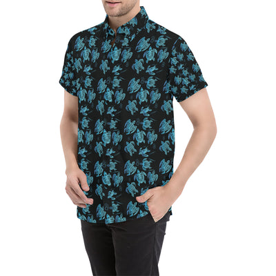 Tribal Turtle Polynesian Themed Design Men's Short Sleeve Button Up Shirt