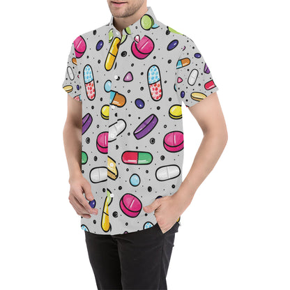 Pill Pattern Print Design A04 Men's Short Sleeve Button Up Shirt