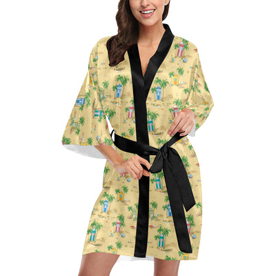 Beach Themed Pattern Print Design 01 Women's Short Kimono