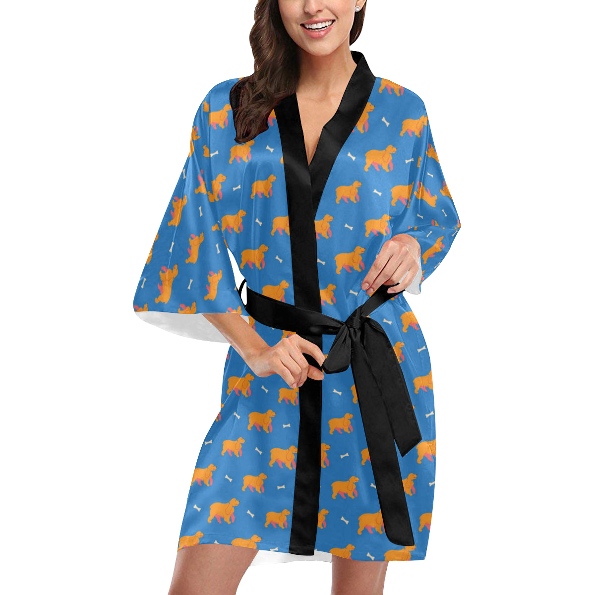 Cocker Pattern Print Design 04 Women's Short Kimono