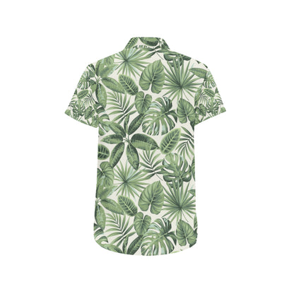 Palm Leaves Pattern Print Design PL014 Men's Short Sleeve Button Up Shirt