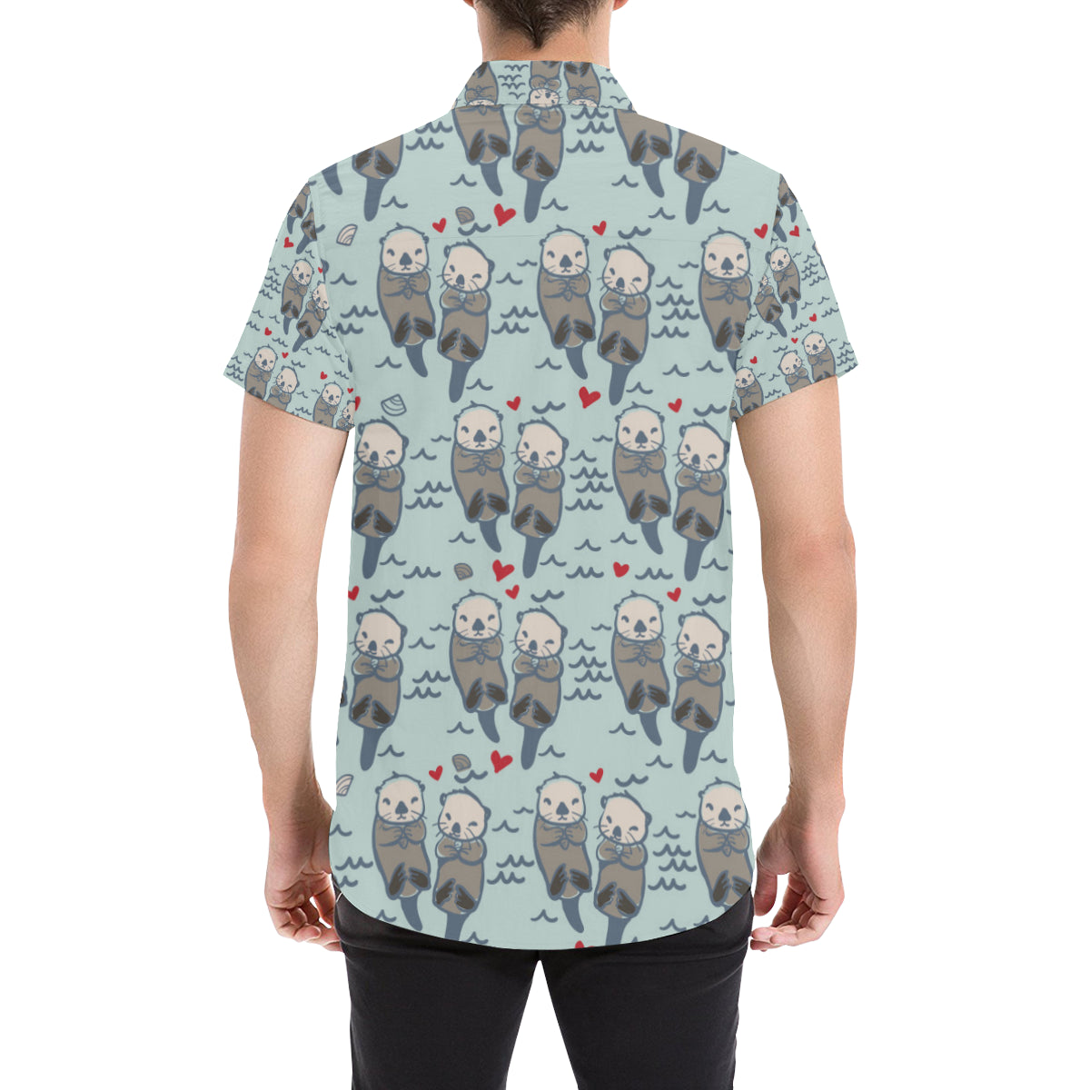 Sea Otter Pattern Print Design 03 Men's Short Sleeve Button Up Shirt