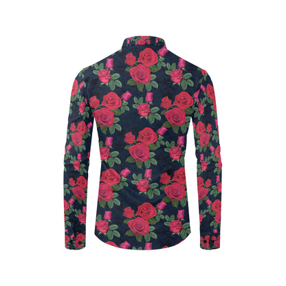 Rose Pattern Print Design A04 Men's Long Sleeve Shirt