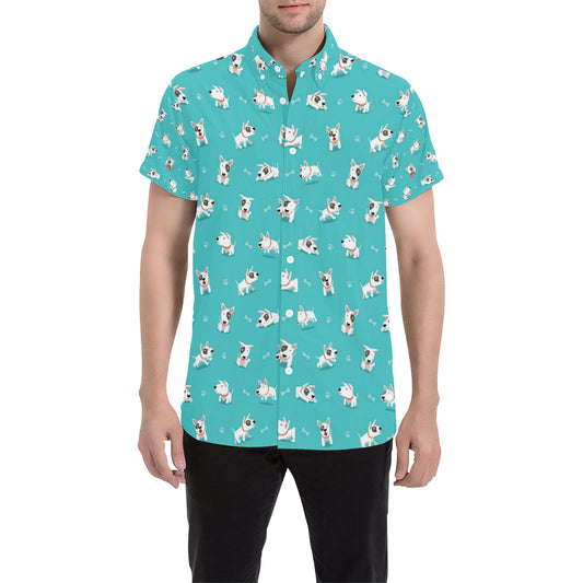 Bull Terriers Pattern Print Design 07 Men's Short Sleeve Button Up Shirt