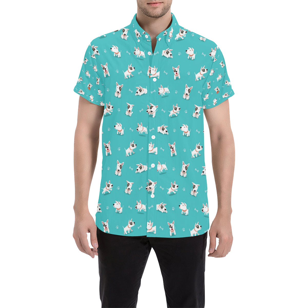 Bull Terriers Pattern Print Design 07 Men's Short Sleeve Button Up Shirt