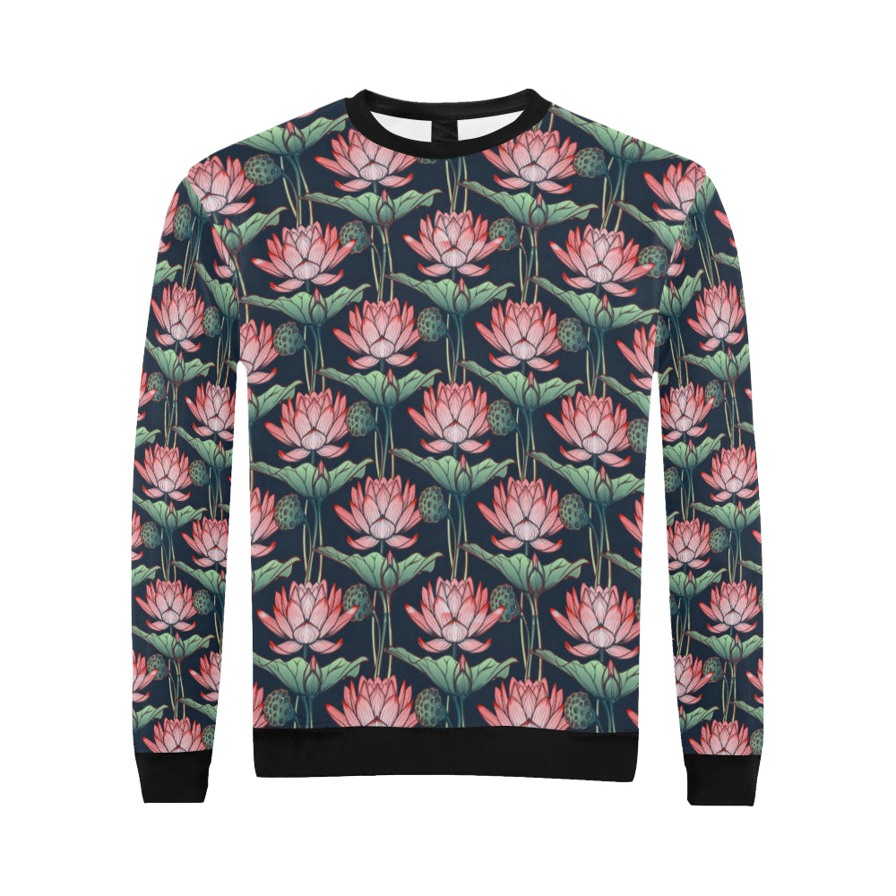 Water Lily Pattern Print Design WL03 Men Long Sleeve Sweatshirt