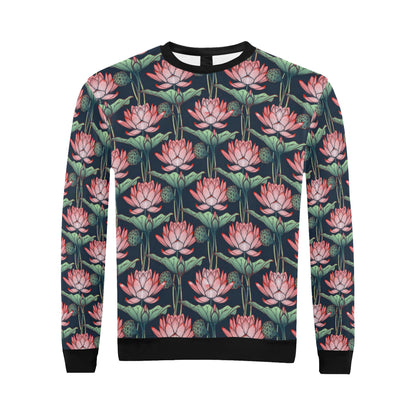 Water Lily Pattern Print Design WL03 Men Long Sleeve Sweatshirt