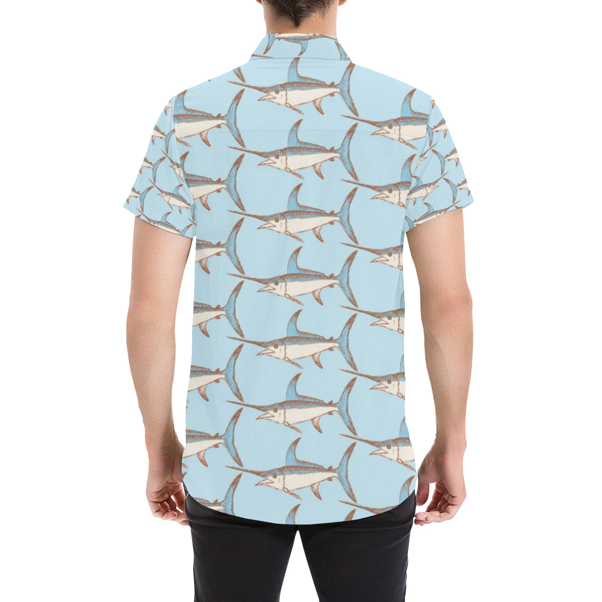 Swordfish Pattern Print Design 01 Men's Short Sleeve Button Up Shirt