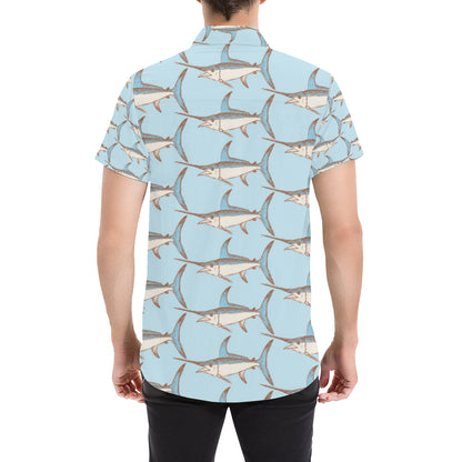 Swordfish Pattern Print Design 01 Men's Short Sleeve Button Up Shirt