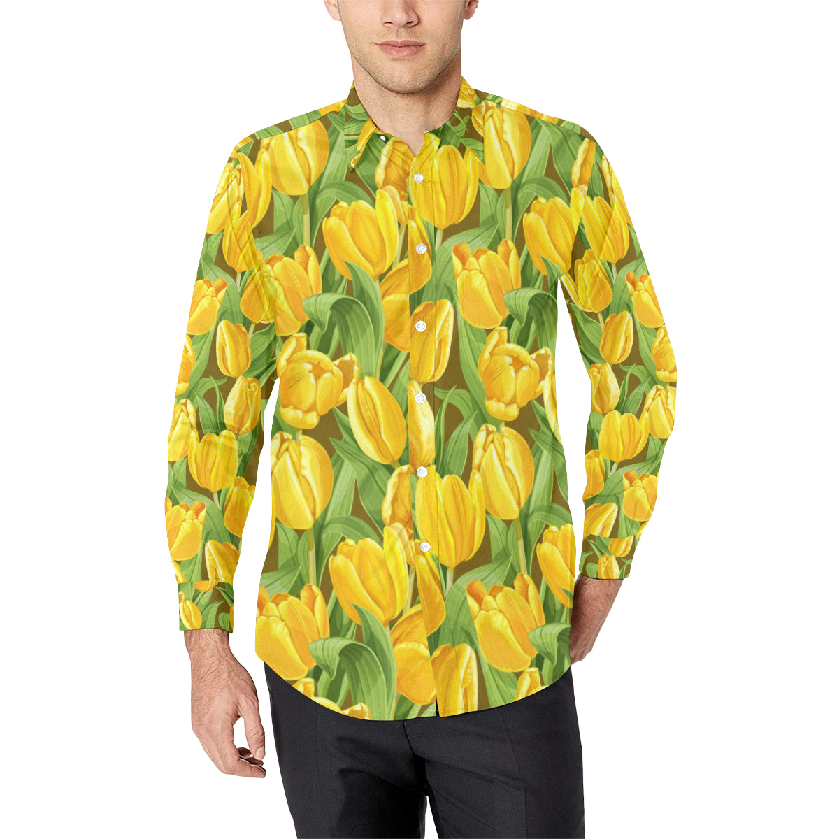 Tulip Yellow Pattern Print Design TP010 Men's Long Sleeve Shirt