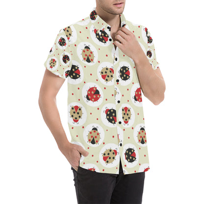 Ladybug Pattern Print Design 03 Men's Short Sleeve Button Up Shirt