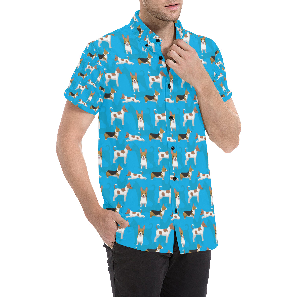 Cardigan Welsh Corgis Pattern Print Design 01 Men's Short Sleeve Button Up Shirt