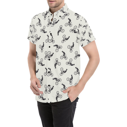 Mountain bike Pattern Print Design 01 Men's Short Sleeve Button Up Shirt