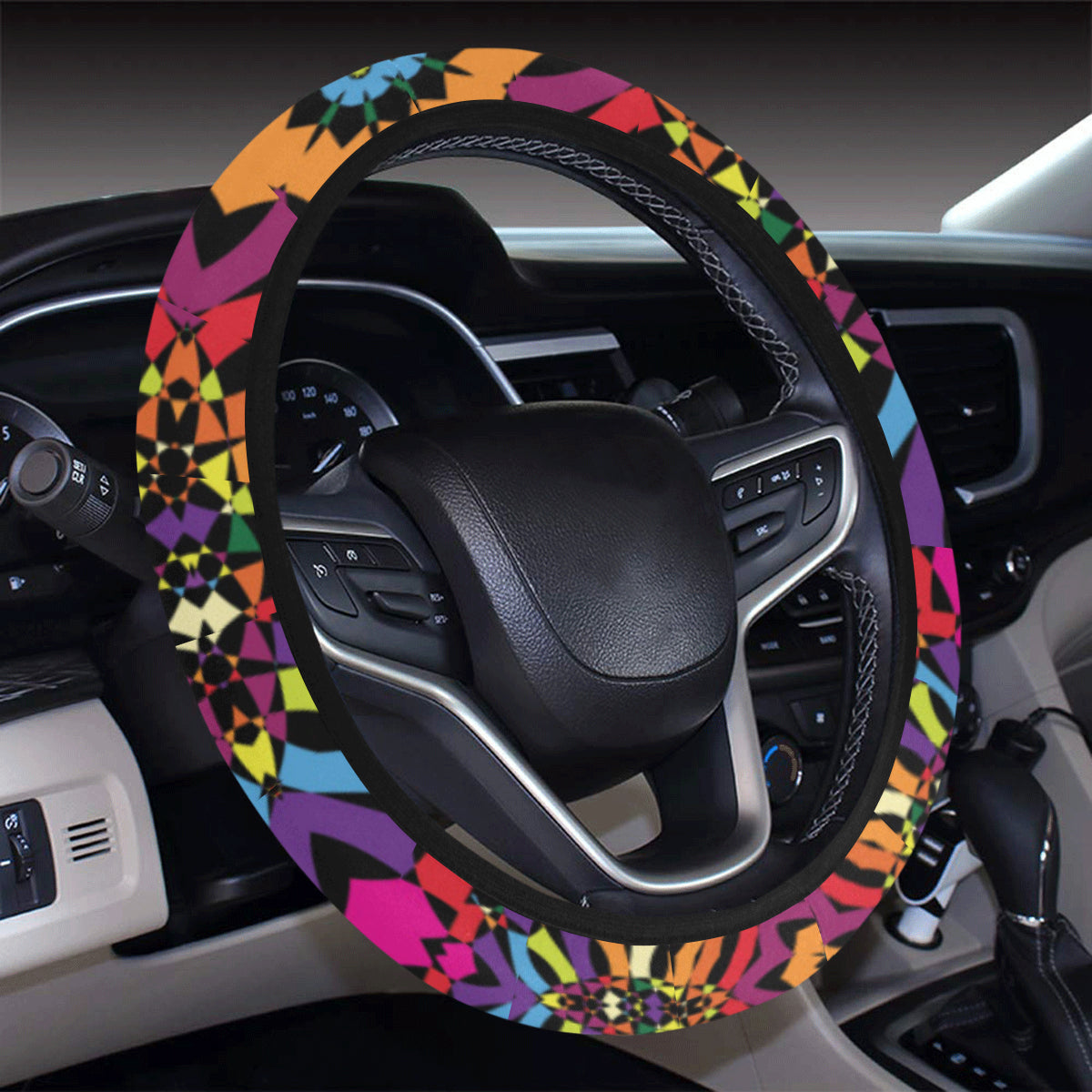 Kaleidoscope Pattern Print Design 01 Steering Wheel Cover with Elastic Edge