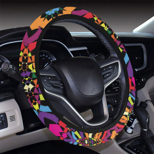 Kaleidoscope Pattern Print Design 01 Steering Wheel Cover with Elastic Edge
