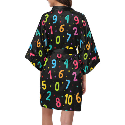 Number Pattern Print Design A04 Women's Short Kimono