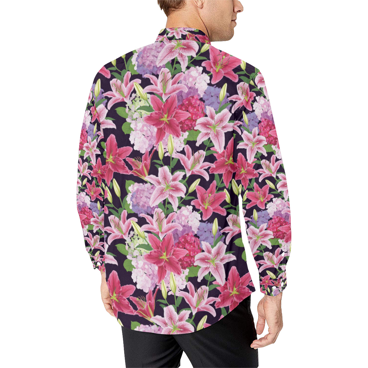 Lily Pattern Print Design LY017 Men's Long Sleeve Shirt