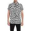 Snow Leopard Skin Print Men's Short Sleeve Button Up Shirt