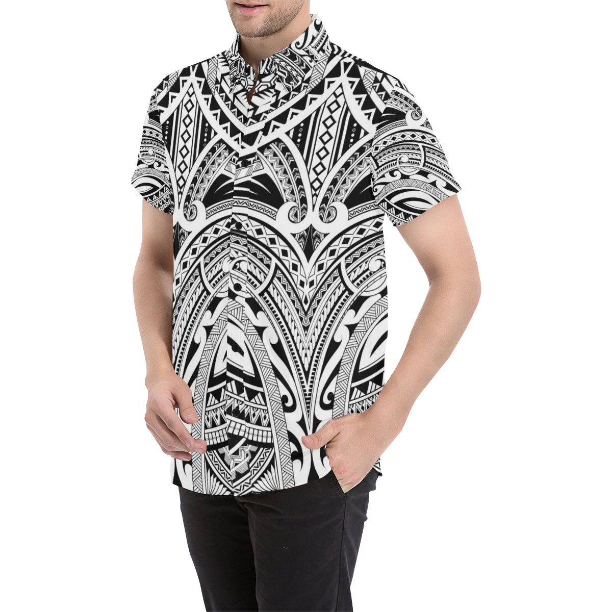 Maori Pattern Print Design 06 Men's Short Sleeve Button Up Shirt