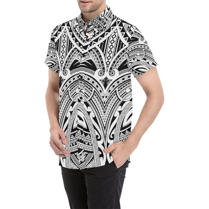 Maori Pattern Print Design 06 Men's Short Sleeve Button Up Shirt