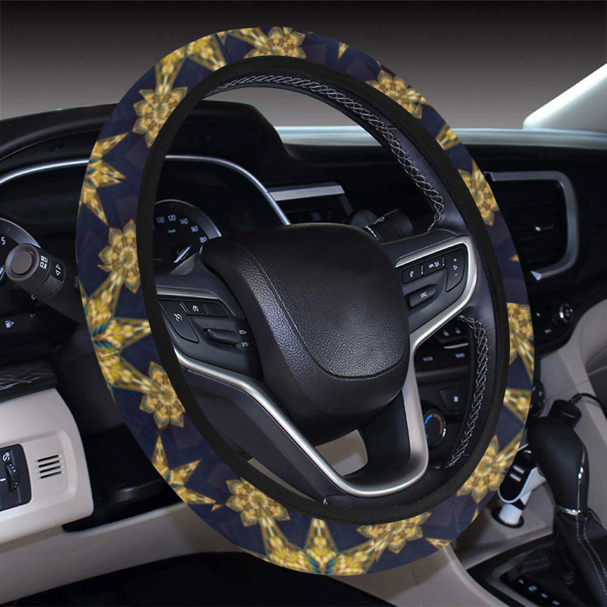 kaleidoscope Gold Print Design Steering Wheel Cover with Elastic Edge