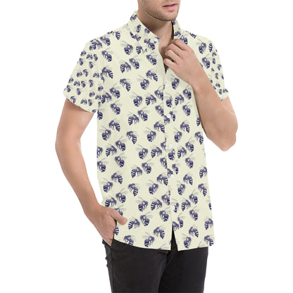 Bee Pattern Print Design 02 Men's Short Sleeve Button Up Shirt