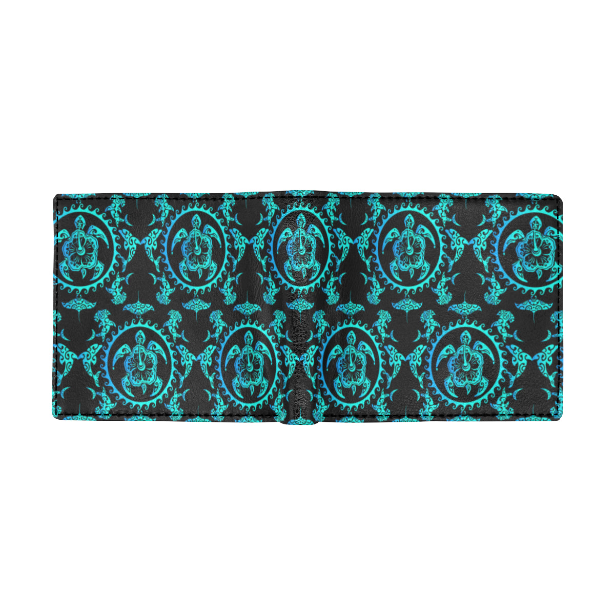 turquoise Tribal Sea Turtle Hawaiian Men's ID Card Wallet