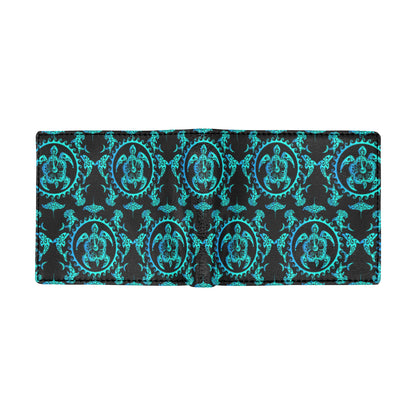 turquoise Tribal Sea Turtle Hawaiian Men's ID Card Wallet