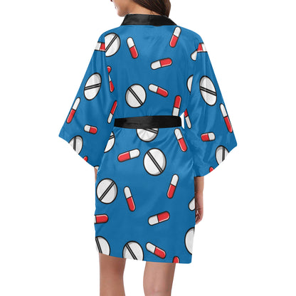 Pill Pattern Print Design A05 Women's Short Kimono