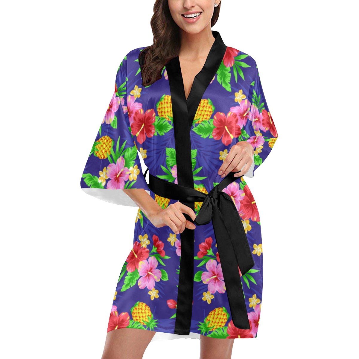 Hawaiian Themed Pattern Print Design H05 Women Kimono Robe