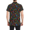 Music Note Colorful Themed Print Men's Short Sleeve Button Up Shirt