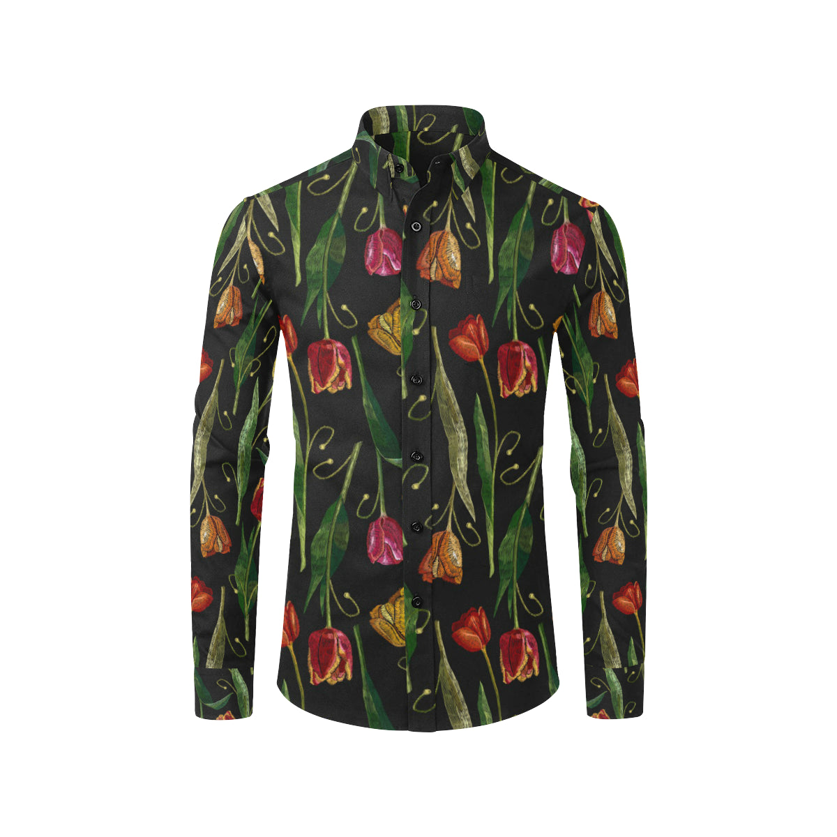 Tulip Embroidered Pattern Print Design TP01 Men's Long Sleeve Shirt