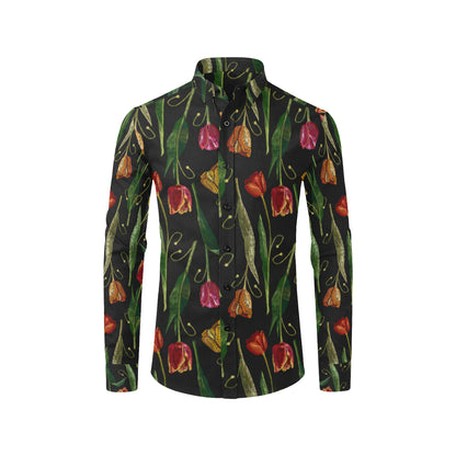 Tulip Embroidered Pattern Print Design TP01 Men's Long Sleeve Shirt
