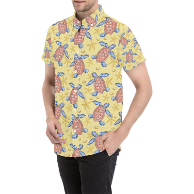 Sea Turtle Pattern Print Design T06 Men's Short Sleeve Button Up Shirt