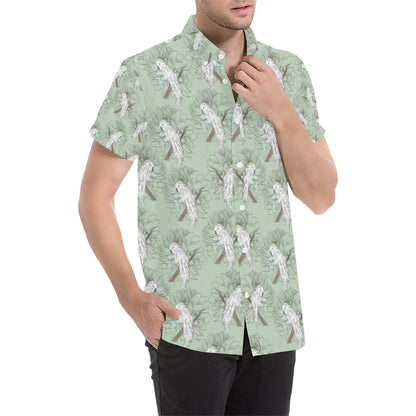 Cockatiel Pattern Print Design 01 Men's Short Sleeve Button Up Shirt