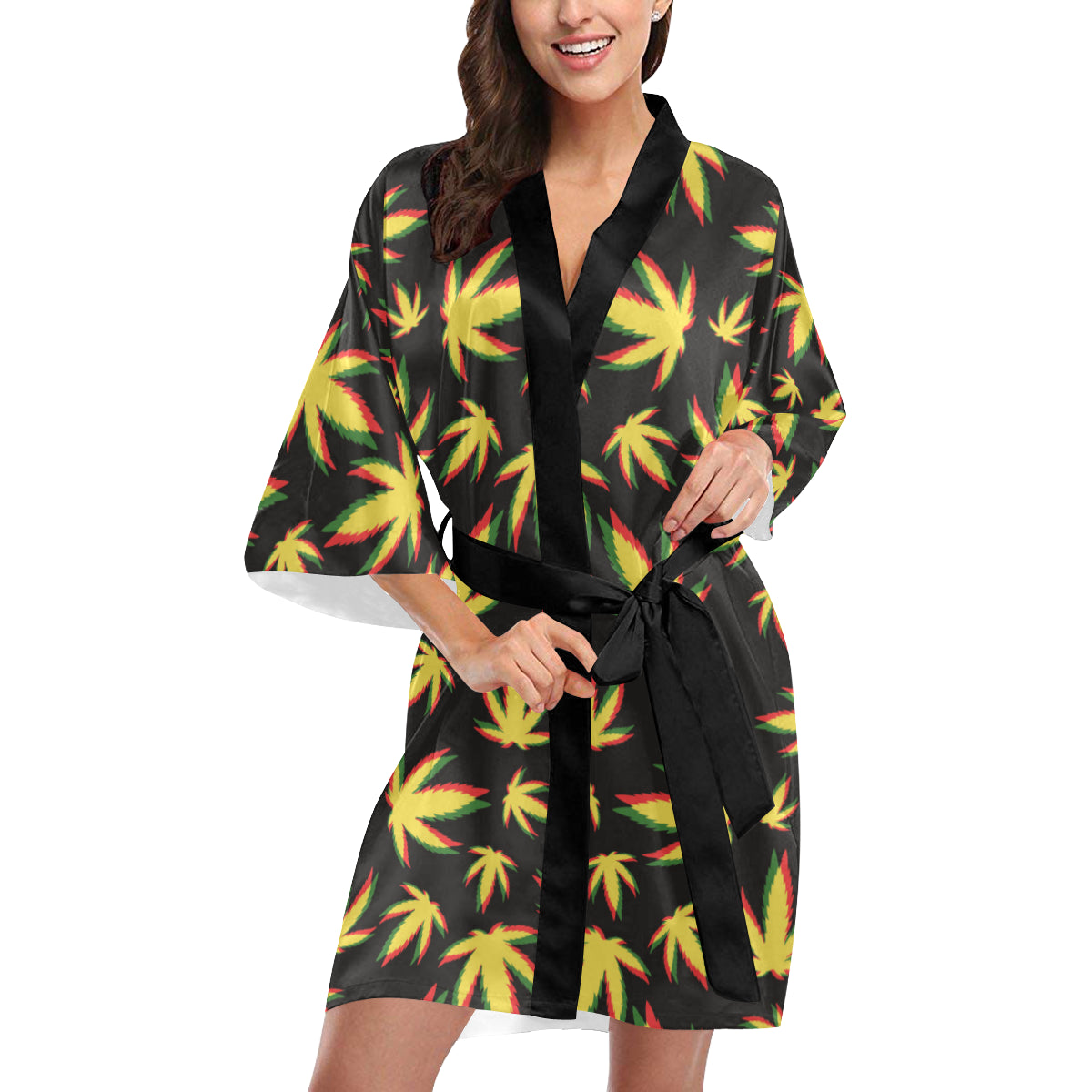 Pot Leaf Pattern Print Design A02 Women's Short Kimono