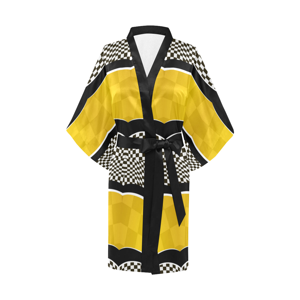 Checkered Pattern Print Design 02 Women's Short Kimono