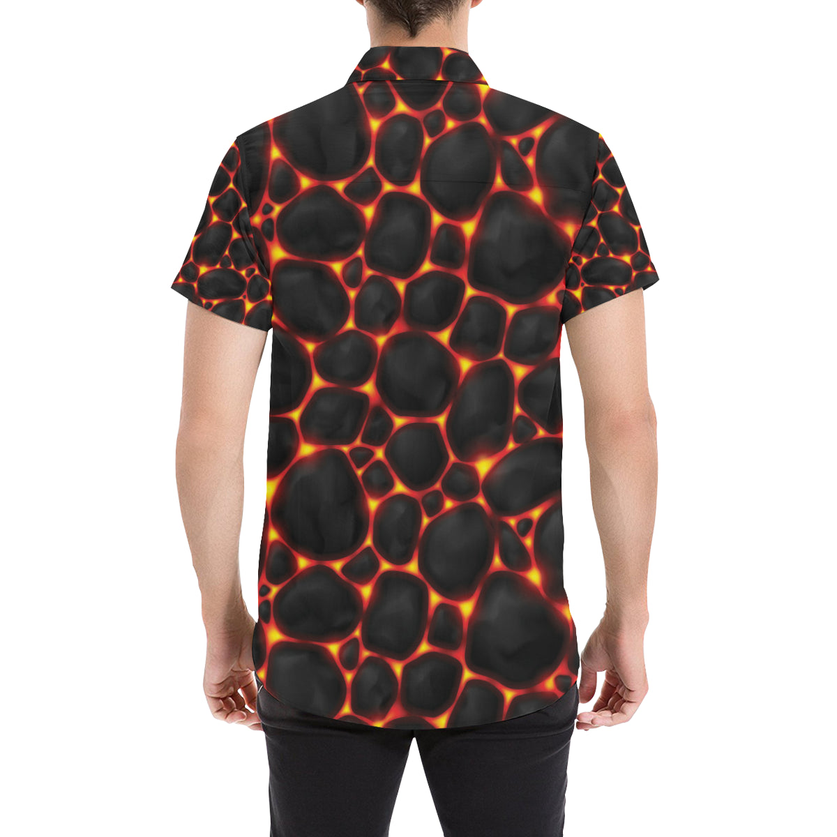 Lava Pattern Print Design 01 Men's Short Sleeve Button Up Shirt